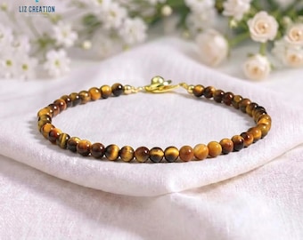 Delicate Minimalist Tiger Eye Crystal   Bracelet -Natural Gemstone Dainty Bracelet, Abundance, Prosperity