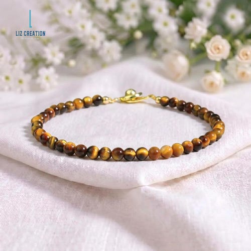 Bracelet de guérison en cristal œil de tigre minimaliste et délicat - Bracelet fin en pierre précieuse naturelle, symbole d'abondance et de prospérité