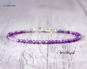 Natural Amethyst Stone Dainty Bracelet- Minimalist Purple Amethyst Bracelet -Healing Amethyst Crystal Bracelet -Delicate Protection Gift