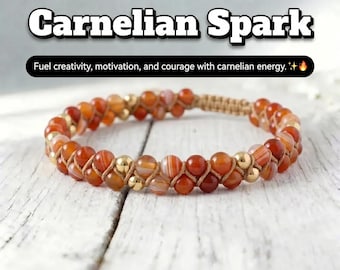 Carnelian Spark Double Braided Bracelet - Sunset-hued Crystal Jewelry for Motivation, Courage Creativity Gift