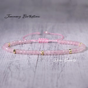 Delicate Rose Quartz Minimalist Bracelet -Natural Stone Dainty Bracelet- Rose Quartz Crystal  Bracelet, January Birthstone Gift,Heart Chakra