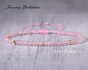 Rose Quartz Minimalist Bracelet -Natural Stone Dainty Bracelet- Healing Crystal Delicate Spiritual Protection January Birthstone Gift