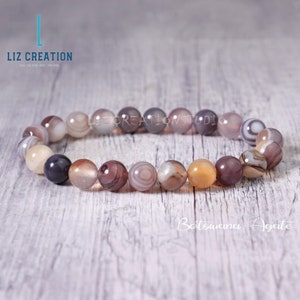 Botswana Agate Stone Bracelet -Natural Gemstone Stretch Bracelet- Healing Crystal Yoga Bracelet- Spiritual Protection Gift