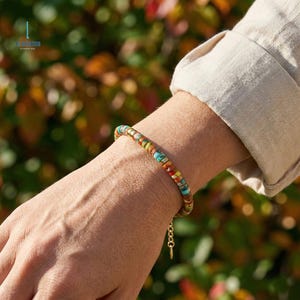 Minimalist Sea Sediment Jasper Stone Bracelet , Natural Dainty Crystal Healing Bracelet, Boho Jewelry Gift image 1