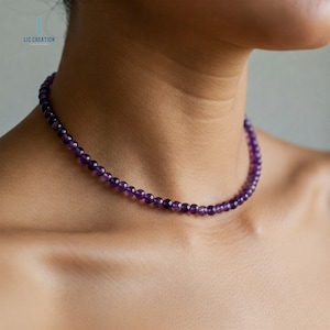 Delicate Amethyst Necklace, Amethyst Crystal Dainty Choker, Natural Stone Minimalist Choker Necklace,February Birthstone Gift, Crown Chakra