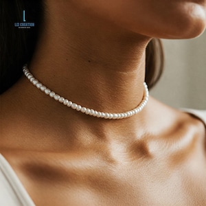 Rice Pearl Necklace Choker, White Freshwater Pearl Bridal Necklace, Minimalist Gift for Her, Tiny Seed Wedding Necklaces,Dainty Pearl Choker