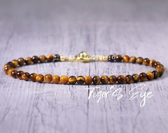 Minimalist Bracelet- Small Beads Tiger Eye Bracelet -Natural Stone Dainty Bracelet- Healing Crystal Delicate Spiritual Protection Gift