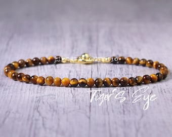 Minimalist Bracelet- Small Beads Tiger Eye Bracelet -Natural Stone Dainty Bracelet- Healing Crystal Delicate Spiritual Protection Gift