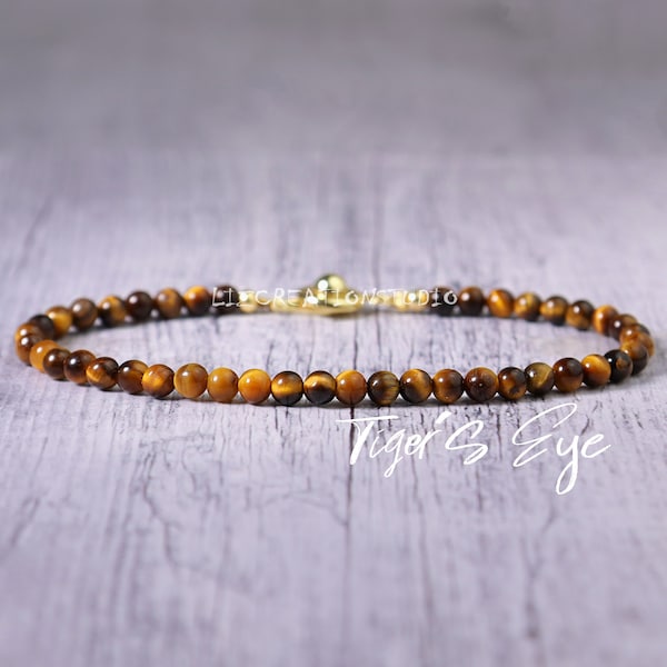 Minimalist Bracelet- Small Beads Tiger Eye Bracelet -Natural Stone Dainty Bracelet- Healing Crystal Delicate Spiritual Protection Gift