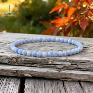 4mm Natural Blue Lace Agate Bracelet - Dainty Crystal Stacking Jewelry - Calm Stone Gift Her