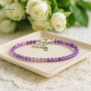 Faceted Amethyst Dainty Bracelet, Healing Amethyst Crystal Minimalist Bracelet, Natural Stone Bracelet, February Birthstone, Crown Chakra