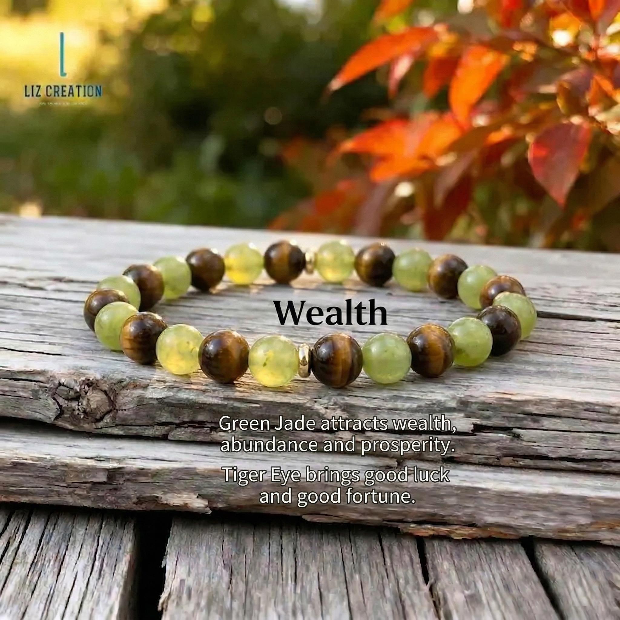 Prosperity Bracelet, Natural Green Jade Gemstone Abundance