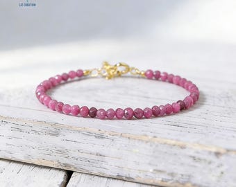 Pulsera minimalista de cristal de rubí curativo: delicada pulsera de piedras preciosas naturales, piedra de vitalidad, pasión y protección.