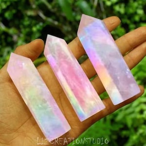 Angel Aura Tower Point-Natural Gemstone Tower-Crystal Obelisk Wand-Throat Chakra Stone Polished Healing Crystal Pendant Home Decoration