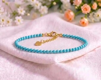 Minimalist Turquoise Crystal Bracelet, Dainty Blue Gemstone Jewelry, December Birthstone, Throat Chakra