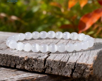 Bracciale in selenite naturale - Bracciale in cristallo per la purificazione energetica - Pietra della Luna, regalo per pace e chiarezza