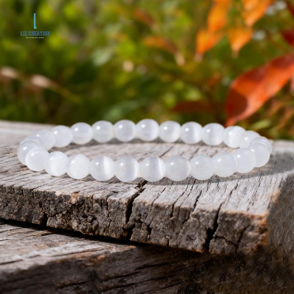 Pulsera de selenita natural - Pulsera de cristal para la limpieza energética - Piedra de la luna, regalo de paz y claridad