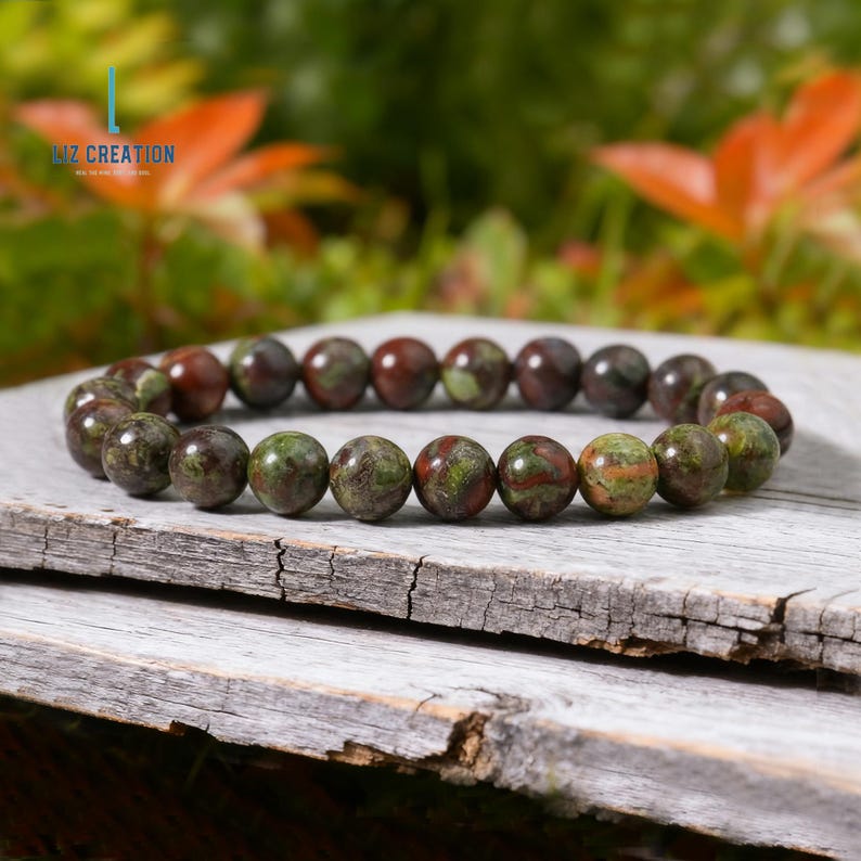 Pulsera de heliotropo natural - Pulsera de cristal de jaspe de 8 mm - Piedra del guerrero espiritual, chakra raíz imagen 2