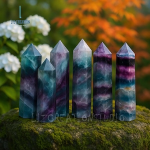 Regenbogen Fluorit Turm Spitze - Natürlicher Edelstein Obelisk Zauberstab - Mineral Specimens Crystals Healing, Home Decor