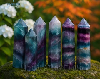 Rainbow Fluorite Tower Point -Natural Gemstone Obelisk Wand- Mineral Specimens Crystals  , Home Decor