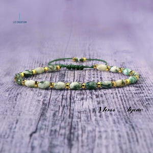Delicate Moss Agate Minimalist Bracelet -Natural Moss Agate Stone Dainty Bracelet- Moss Agate Crystal Bracelet for Women, Heart Chakra Gift