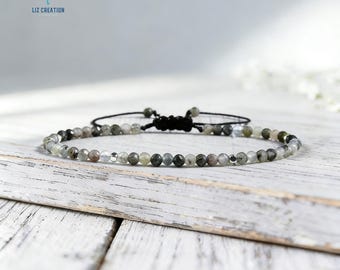 Minimalist Black Tourmaline Rutilated Quartz Bracelet -Natural Crystal Healing Dainty Bracelet- Root Chakra