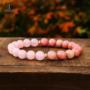 Natural Rose Quartz & Rhodonite Gemstone Bracelet, Healing Crystal Empathy Protection Bracelet, Heart Chakra