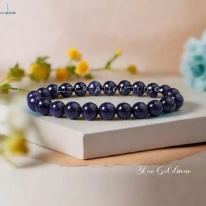 Blue Goldstone Bracelet -Natural Gemstone Stretch Bracelet-  Delicate Crystal Bracelet- Heart Chakra Gift, Women Blue Friendship Bracelet
