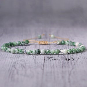 Tree Agate Bracelet -Small Beads Minimalist Bracelet -Natural Stone Dainty Bracelet- Healing Crystal Delicate Spiritual Protection Gift