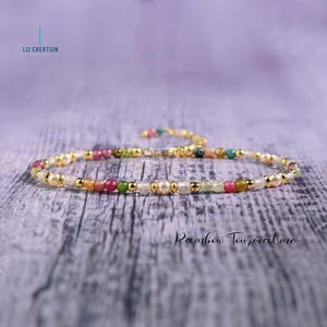 Minimalist Rainbow Tourmaline Bracelet - Natural Stone Dainty Bracelet-  Tourmaline Crystal Bracelet, October Birthstone Gift, Heart Chakra