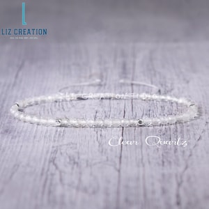 Minimalist Bracelet- Delicate Clear Quartz Bracelet -Natural Clear Quartz Stone Dainty Bracelet- Clear Quartz Crystal Gift, Heart Chakra