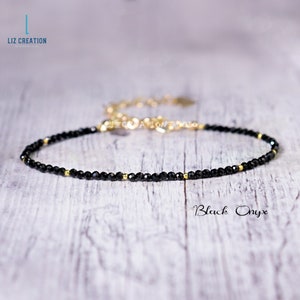 Delicate Black Onyx Minimalist Bracelet, Natural Onyx Stone Dainty Bracelet- Healing Crystal Spiritual Protection June Birthstone Gift