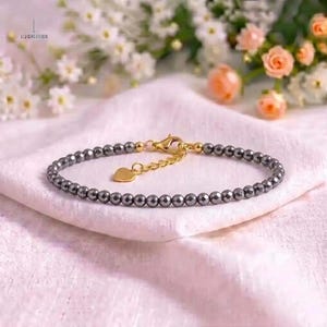 Dainty Hematite Bracelet, Minimalist Metallic Grounding Stone, Spiritual Protection Crystal Jewelry Gift