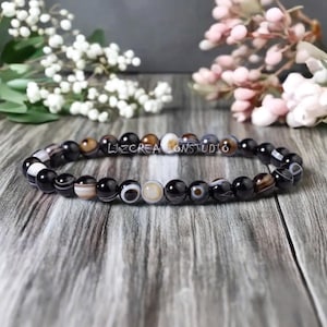 Black Sardonyx Bracelet -Natura Sardonyx Gemstone Bracelet- Sardonyx Agate Crystal Bracelet for Women- Delicate Root Chakra Gift