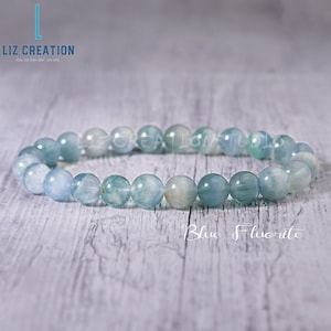 Blue Fluorite Gemstone Bracelet- Natural Stone Stretch Bracelet- Healing Crystal Yoga Bracelet -Spiritual Protection Chakra Gift