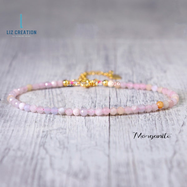 Morganite Bracelet, Minimal Bracelet -Natural Stone Dainty Bracelet- Healing Crystal Delicate Spiritual Protection Small Beads Bracelet Gift