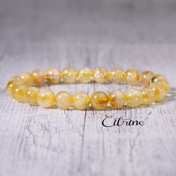 Citrine Bracelet - Natural Stone Stretch Bracelet- Healing Crystal Yoga Bracelet -Spiritual Protection November Birthstone Gift