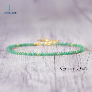 Green Jade Dainty Bracelet, Jade Minimalist Bracelet, Natural Stone Bracelet, Delicate March Birthstone Gift, Perspective, Heart Chakra
