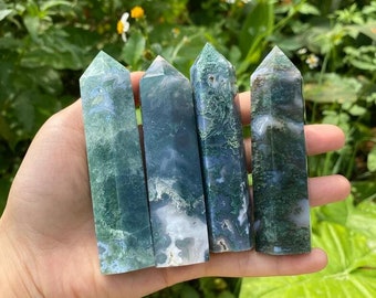 Natural Moss Agate Tower Point-Green Gemstone Tower-Crystal Obelisk Wand-Chakra Tower-Generator Polished Healing Crystal Home Decor