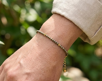 Pulsera minimalista de cristal de pirita, delicada pulsera de piedra de oro de los tontos, regalo de prosperidad y abundancia, apilable