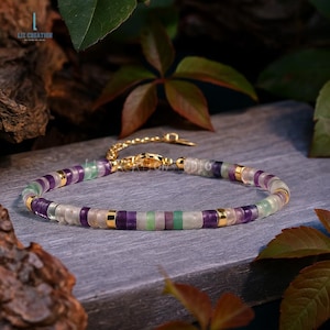 Rainbow Fluorite Dainty Bracelet: Natural Gemstone  Healing Crystal Minimalist Bracelet, Crown Chakra