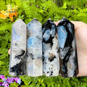 Moonstone Crystal Tower Point- Natural Gemstone Obelisk Wand- Throat Chakra Polished Crystal Home Decoration