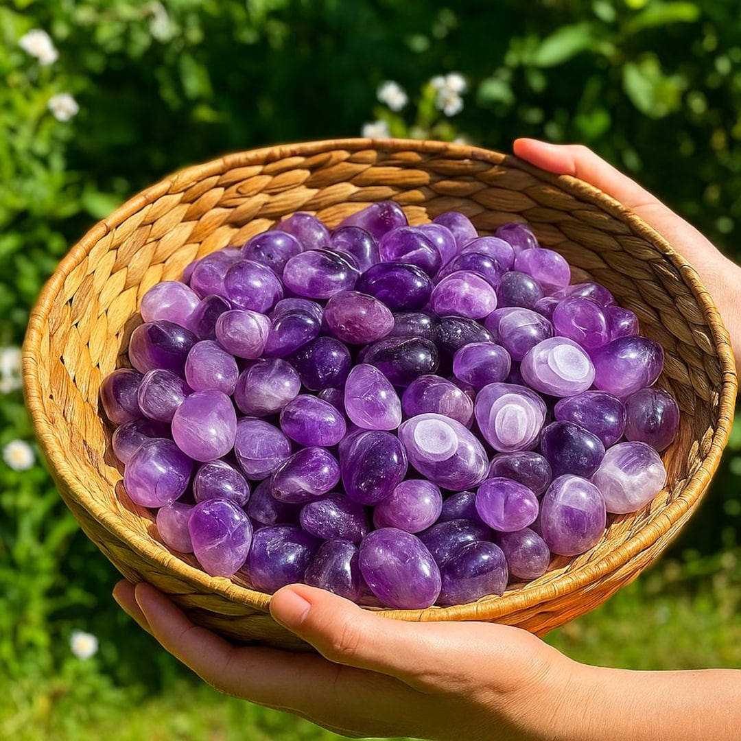 シェブロンアメジストタンブルストーン5個 - 天然レイキクリスタル