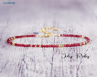 Minimalist Ruby Bracelet ,Delicate Natural Stone Dainty Bracelet- Healing Crystal Bracelet, Spiritual Protection July Birthstone Gift