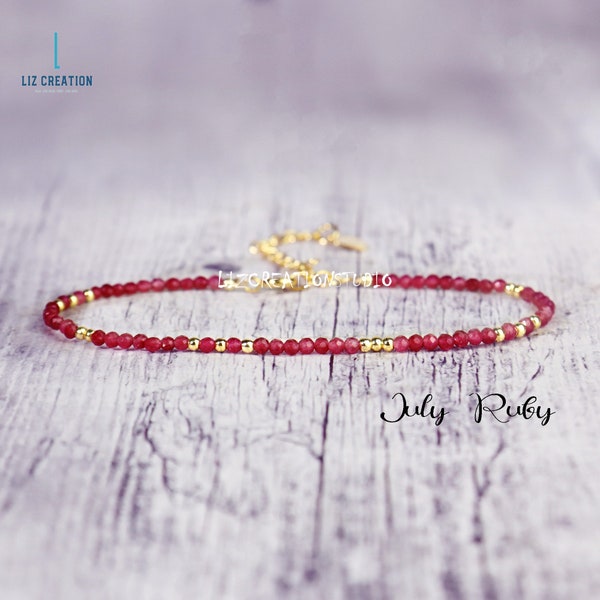 Minimalist Ruby Bracelet ,Delicate Natural Stone Dainty Bracelet- Healing Crystal Bracelet, Spiritual Protection July Birthstone Gift