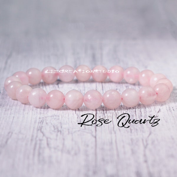 Rose Quartz Bracelet -Natural Stone Stretch Bracelet- Healing Meditation Grounding Crystal Bracelet- Delicate Spiritual Protection Gift