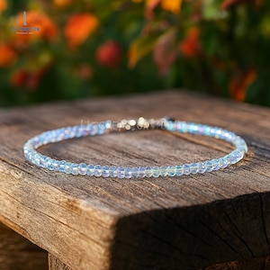 Healing Opalite Crystal Minimalist Bracelet -Delicate Stone Dainty Bracelet- Crown and Third Eye Chakras