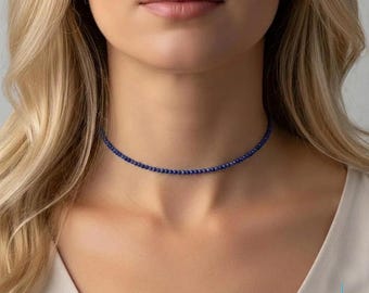 Dainty Lapis Lazuli Crystal Healing Necklace, Natural Minimalist Blue Gemstone Choker, Wisdom Stone Gift