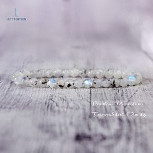 4MM Moonstone Bracelet, Natural Rainbow Moonstone Dainty Bracelet, Moonstone Crystal Skinny Bracelet, Crown Chakra Gift Women