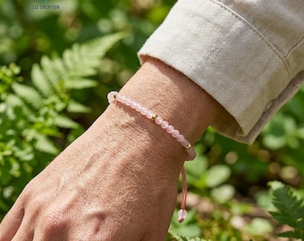 Dainty Rose Quartz Bracelet - Minimalist Pink Crystal Healing Jewelry -Self-Love& Compassion ,Heart Chakra